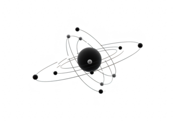Abstract atom model with orbiting electrons isolated on transparent background