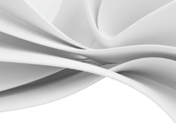 Abstract white curved shapes forming an elegant fluid structure isolated on transparent background