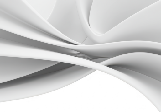 Abstract white curved shapes forming an elegant fluid structure isolated on transparent background