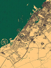 Dubai UAE City Street Map. Abstract city banner urban art, abstract downtown paint, business city panorama, hand paint city