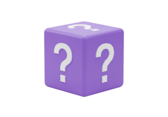 Isolated 3D Purple Mystery Box with Question Marks Icon