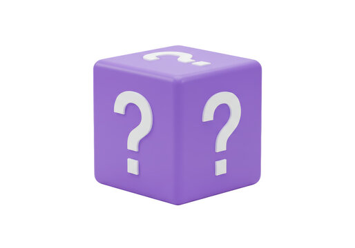 Isolated 3D Purple Mystery Box with Question Marks Icon