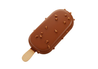 Isolated Realistic Chocolate Coated Ice Cream Bar with Almond Nuts