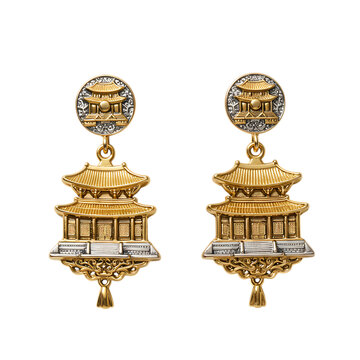 Elegant Pagoda Earrings: Two-Tone Gold Temple Jewelry