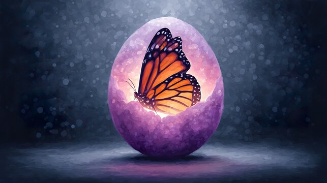 Butterfly emerging from egg nature rebirth illustration