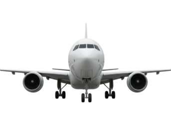 Isolated White Commercial Airplane Front View on Runway