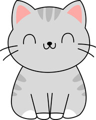 Cartoon Illustration of a Cute Gray Cat
