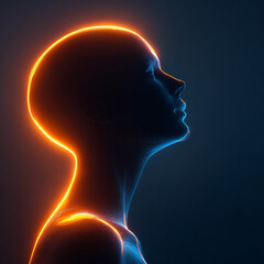 A head with a glowing orange neck and shoulders