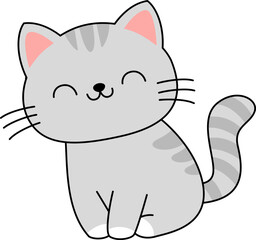 Cute Gray Striped Cat Illustration