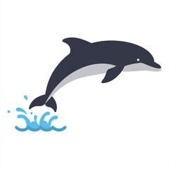 Fototapeta premium Cartoon illustration of a playful dolphin leaping out of the water against a white background