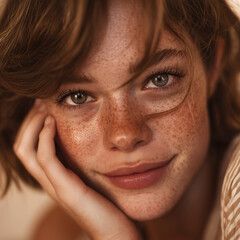Freckled Beauty: Close-Up Portrait of a Smiling, Natural Young Woman