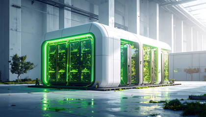 Futuristic Data Center with Sustainable Green Technology, Green Technology and Server Racks of the Future