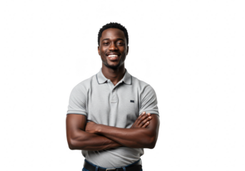 Young african american man with arms crossed smiling isolated on transparent background