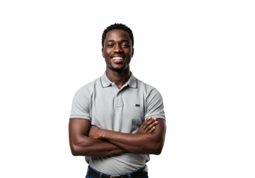Young african american man with arms crossed smiling isolated on transparent background