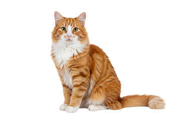 Orange tabby cat sitting and looking at the camera isolated on transparent background