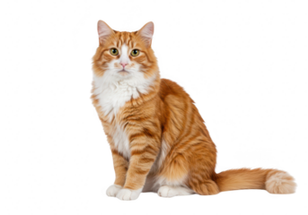 Orange tabby cat sitting and looking at the camera isolated on transparent background