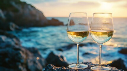 Drink wine by the sea. Selective focus. nature