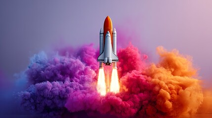 Colorful rocket launch illustration