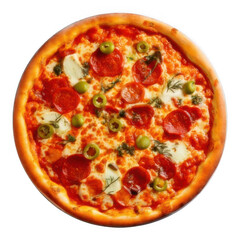 Italian pizza whole with toppings isolated white and transparent background