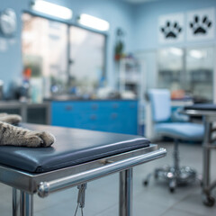 A veterinary clinic with a cat on a table