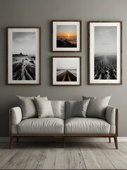 Fototapeta premium The living room is decorated with simple art picture frames.