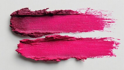 Fototapeta premium Two vibrant pink lipstick swatches on white background