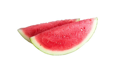 A vibrant cut of fresh red watermelon on a transparent background, showing natural texture and color. Ideal for healthy food visuals, digital design, and fresh fruit illustrations.