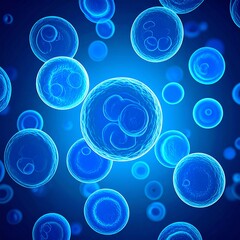 Microscopic Cells, Blue Background, Close-up View