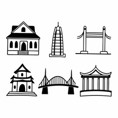 Fototapeta premium Collection of architectural landmarks in simple doodle style