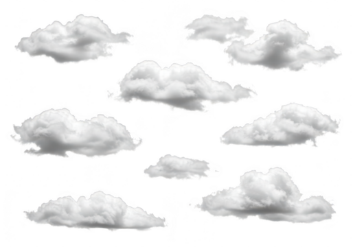 Several fluffy white clouds scattered across a transparent background