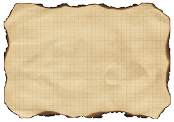 Isolated Old Gridded Paper with Burnt Edges for a Vintage Look