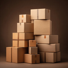 Obraz premium A stack of cardboard boxes with a brown background