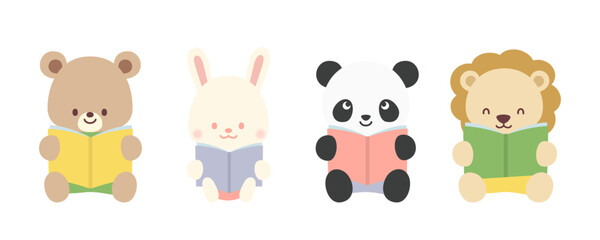 本を読んでいる動物のイラスト