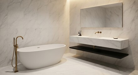 Luxury Marble Bathroom with Freestanding Bathtub and Gold Fixtures