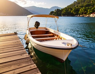 Obraz premium small wooden pier with small boats