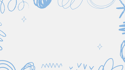 Frame of Serene Scribbles: A minimalistic frame adorned with a collection of freehand, delicate blue scribbles and star-like shapes