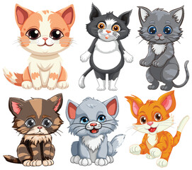 Obraz premium Cute Cartoon Kittens in Various Poses and Colors