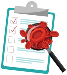 Selbstklebende Fototapeten Kinder Magnified Red Blood Cells Over Medical Checklist Illustration  © GraphicsRF