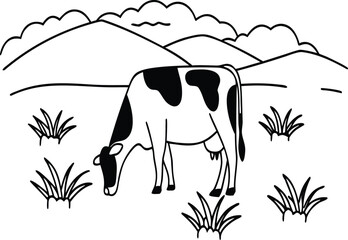 Cow Grazing in Green Pasture &ndash; Agriculture Vector Graphic
