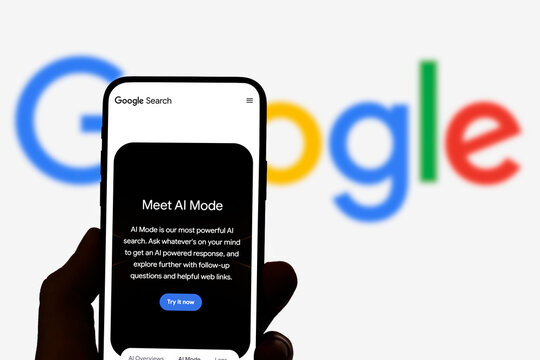 Guilherand-Granges, France - August 22, 2025. Google AI mode represents the integration of generative AI, powered by models like Gemini, into its core products like Search and Android OS.