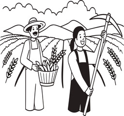 Harvest Time with Crops and Tools &ndash; Agriculture Vector Art
