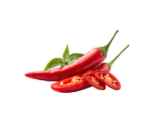 A fresh red chili pepper with several sliced pieces