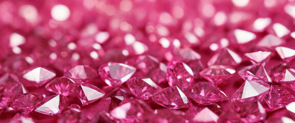 Delicate pink gemstones are spread out over a velvety base, reflecting light and showcasing intricate cuts. The vibrant colors create an eye-catching, luxurious ambiance