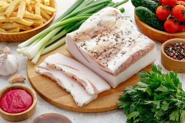 lard with herbs and French fries