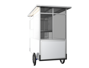 Modern Metal Street Food Vendor Cart Mobile Kiosk Isolated 3D Render on Transparent PNG Background. High Resolution Professional Digital Asset for Branding, Commercial Mockups, Realistic Scene Setup.