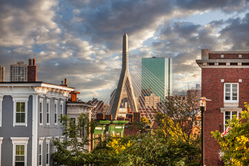 Boston Massachusetts modern bridge view from atop Bunker Hill Monument