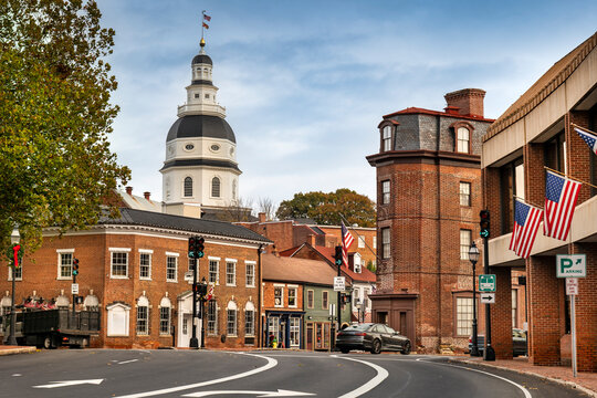 Annapolis Maryland capital city downtown Main Street on Chesapeake Bay