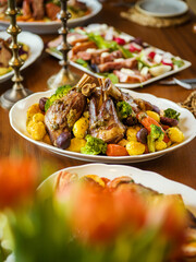 Food table prepared for celebration dinner
