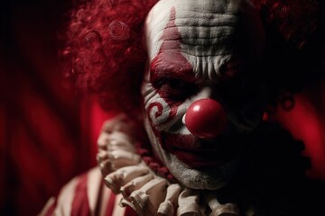 scary evil clown making to dressed, circus, disguise