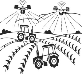Smart Farming with Satellite Control &ndash; Agriculture Vector Design

